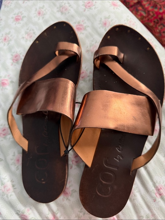 Calleen Cordero Shoes - Women’s Metallic Copper Leather Slide Sandals